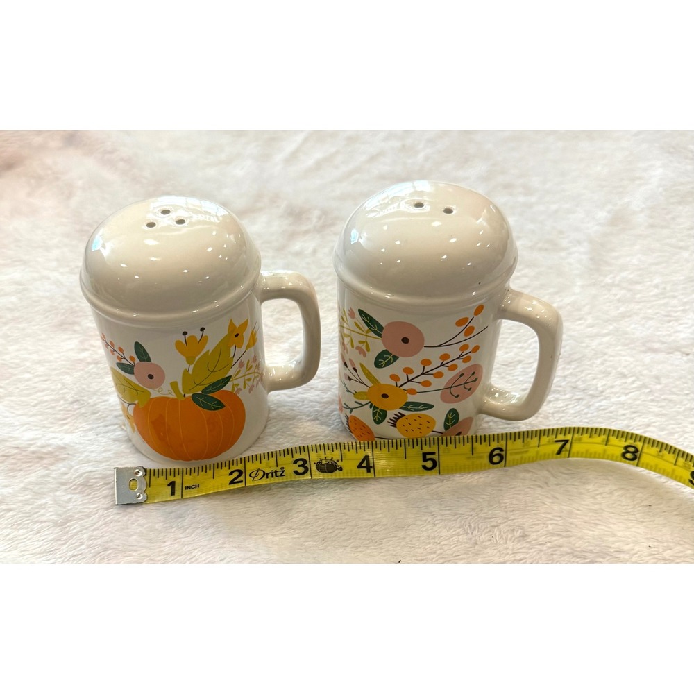 Vintage 1970's‎ Fall Harvest Pumpkin Floral Ceramic Salt and Pepper Shakers Set